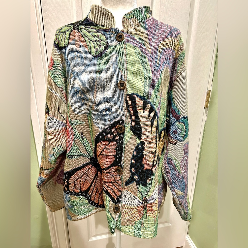 Vintage Sugar Street Weavers Butterfly Floral tapestry Jacket Size XL